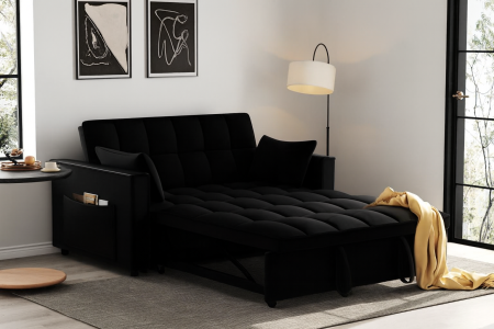 Produse - Canapea extensibila 2 locuri 140x77x85 cm Tapitata Catifea Neagra Model One