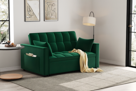 Produse - Canapea extensibila 2 locuri 140x77x85 cm Tapitata Catifea Verde  Model One