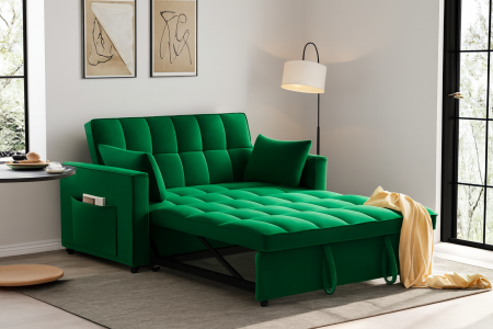 Produse - Canapea extensibila 2 locuri 140x77x85 cm Tapitata Catifea Verde  Model One