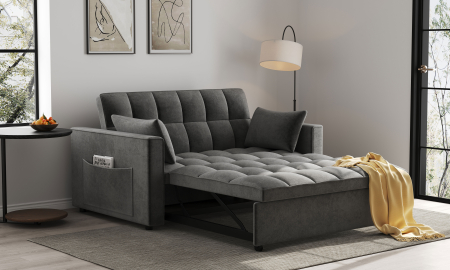 Produse - Canapea extensibila 2 locuri 140x77x85 cm Tapitata Stofa Gri Model One