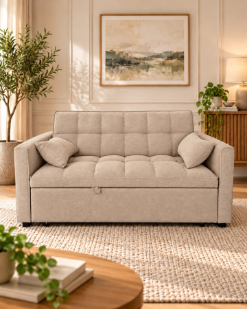 Canapele - Canapea extensibila 2 locuri 140x77x90 cm Tapitata Stofa Bej Model One