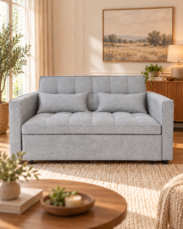 Canapele - Canapea extensibila 2 locuri 140x77x90 cm Tapitata Stofa Gri Deschis Model One (cod AF25085-16)