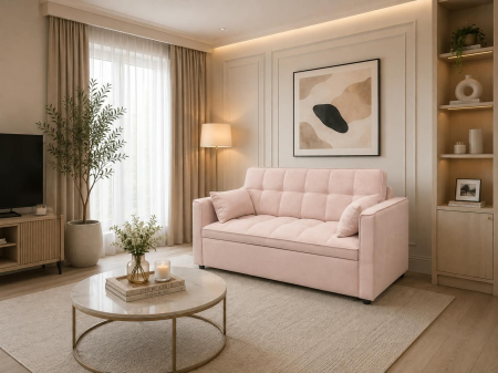Canapele - Canapea extensibila 2 locuri 140x77x90 cm Tapitata Stofa Roz Model One (cod:25085)