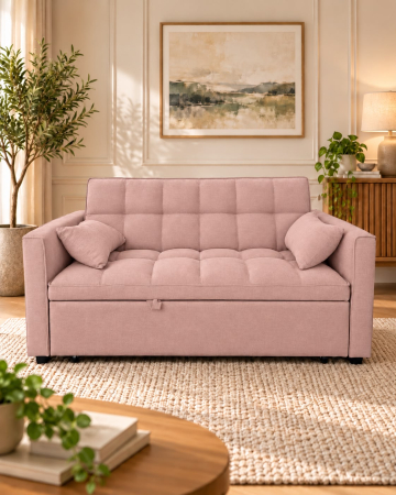 Canapele - Canapea extensibila 2 locuri 140x77x90 cm Tapitata Stofa Roz Model One