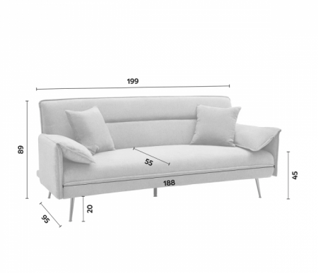 Canapea Fiore 199x95x90 cm Rabatabila Catifea Gri [4]