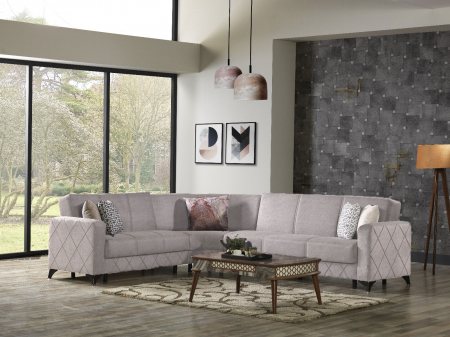 Canapele - Coltar Kayra 310x90x250 cm Lada Depozitare Tapitat Catifea Nuanta Bej