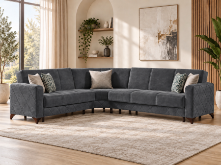 Canapele - Coltar Kayra 310x90x250 cm Lada Depozitare Tapitat Catifea Nuanta Gri