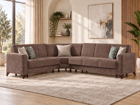 Canapele - Coltar Kayra 310x90x250 cm Lada Depozitare Tapitat Catifea Nuanta Maro Inchis