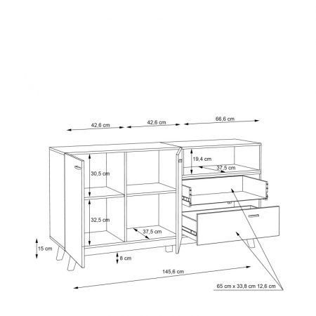 Comoda Nova 159.5x82.4x41 cm Nuanta Sonoma/Negru [6]
