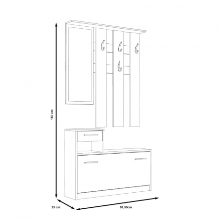 Cuier Hol Aramis 97x180x25 cm Nuanta Alb/Negru [4]