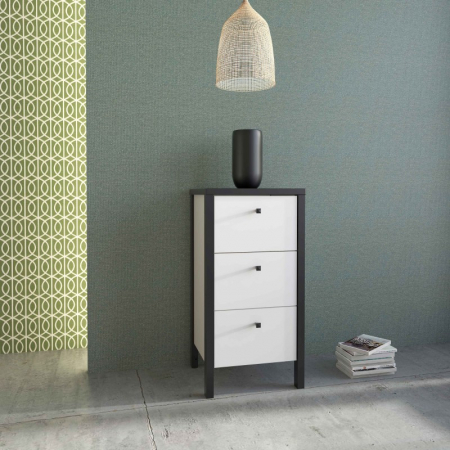 MOBILIER - Noptiera Trio 35x70x30 cm Nuanta Alb/Negru
