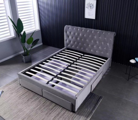 Pat 180x200 cm Sunday Crem cu 4 sertare Tapitat Catifea Somiera Inclusa [5]