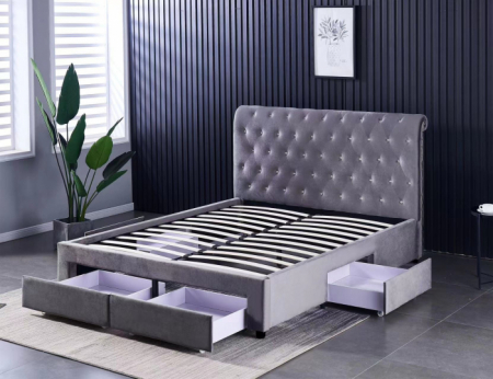 Pat 180x200 cm Sunday Crem cu 4 sertare Tapitat Catifea Somiera Inclusa [4]