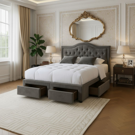 Paturi - Pat Terasino cu 4 sertare 180x200 cm Tapitat Catifea Gri
