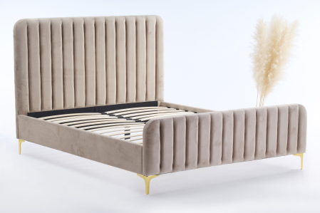 Pat+2 Noptiere Melinda 160x200 cm Tapitat Catifea Bej [2]