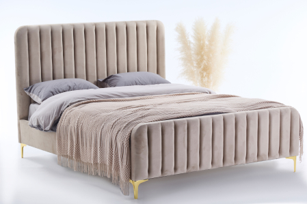 Pat+2 Noptiere Melinda 160x200 cm Tapitat Catifea Bej [5]