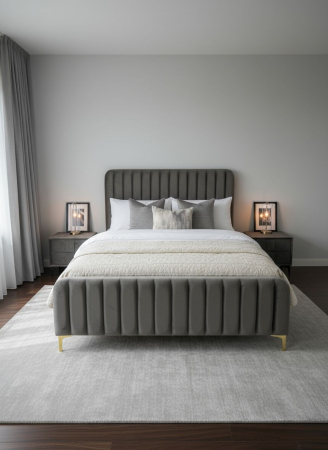 Produse - Pat+2 Noptiere Melinda 160x200 cm Tapitat Catifea Gri