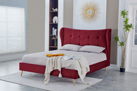 Paturi - Pat Almera 160x200 cm Tapitat Catifea Burgundy Somiera Inclusa