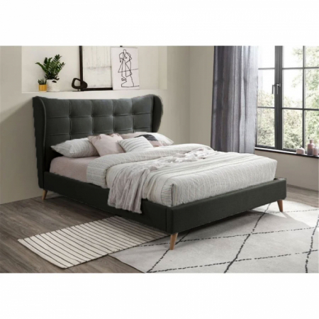 Paturi - Pat Almera 160x200 cm Tapitat Catifea Gri Somiera Inclusa