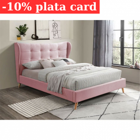 Paturi - Pat Almera 160x200 cm Tapitat Catifea Roz Somiera Inclusa