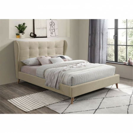 Produse - Pat Almera 180x200 cm Tapitat Catifea Bej Somiera Inclusa