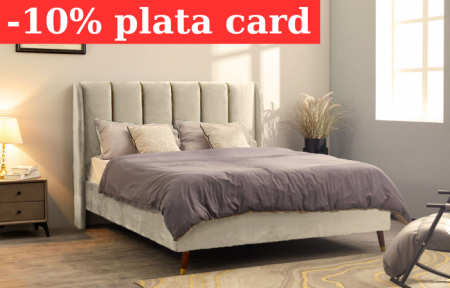 Paturi - Pat Belmonde 180x200 cm Tapitat Catifea Bej Somiera Inclusa