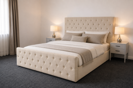 Produse - Pat Bravo 160x200 cm Lada Depozitare Tapitat Catifea Bej Somiera Inclusa (cod G15-01)