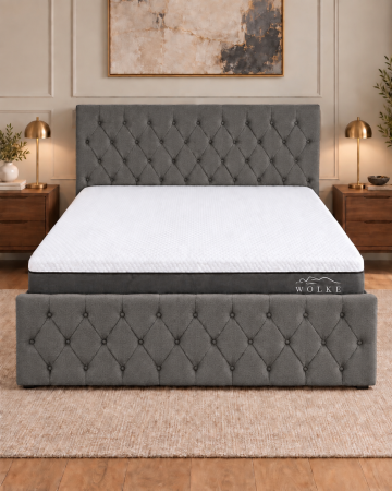 Paturi - Pat Bravo 160x200 cm Lada Depozitare Tapitat Stofa Gri Somiera Inclusa (cod G15-38)