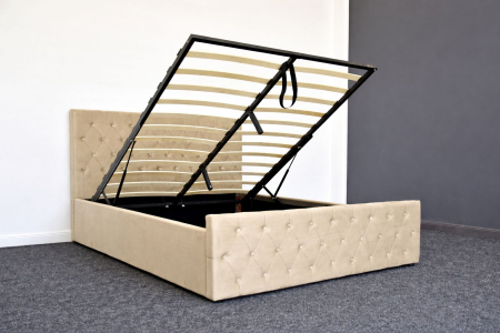 Produse - Pat Bravo 180x200 cm Lada Depozitare Tapitat Bej Somiera Inclusa