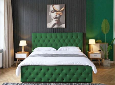 Produse - Pat Bravo 180x200 cm Lada Depozitare Tapitat Catifea Verde Somiera Inclusa
