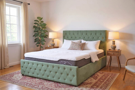 Produse - Pat Bravo 180x200 cm Lada Depozitare Tapitat Catifea Verde Somiera Inclusa