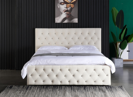 Produse - Pat Bravo 180x200 cm Lada Depozitare Tapitat Crem Somiera inclusa