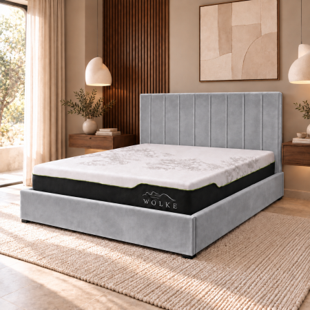Paturi - Pat Celine 160x200 cm Lada Depozitare Tapitat Catifea Nuanta Gri Somiera Inclusa MB32