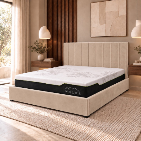 Paturi - Pat Celine 160x200 cm Lada Depozitare Tapitat Catifea Nuanta Ivory Somiera Inclusa MB32