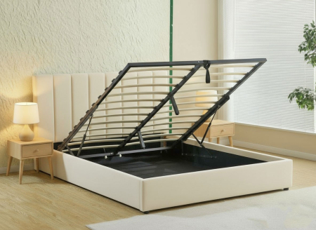 Pat Celine 160x200 cm Lada Depozitare Tapitat Catifea Nuanta Ivory Somiera Inclusa MB32 [1]
