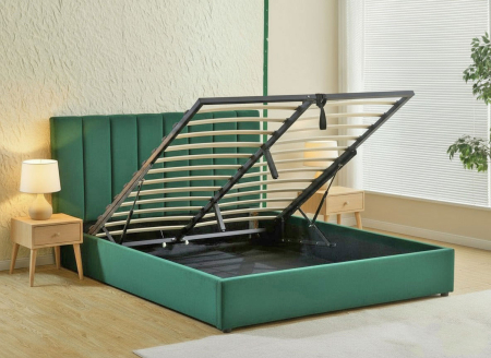 Produse - Pat Celine 160x200 cm Lada Depozitare Tapitat Catifea Nuanta Verde Somiera Inclusa MB32