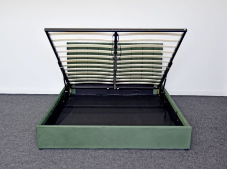 Pat Celine 180x200 cm Lada Depozitare Tapitat Catifea Nuanta Verde Somiera Inclusa MB32 [2]