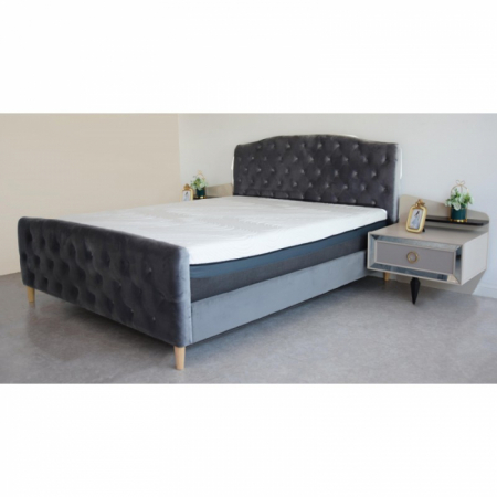 Paturi - Pat Charcoal 160x200 cm Tapitat Catifea Gri Somiera Inclusa (cod ML 1707)