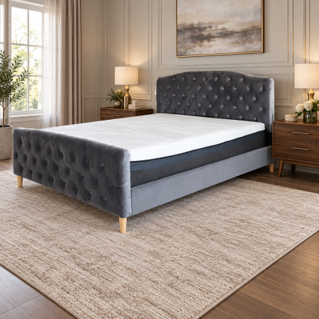 Paturi - Pat Charcoal 160x200 cm Tapitat Catifea Gri Somiera Inclusa (cod ML 1707)