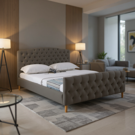 Paturi - Pat Charcoal 160x200 cm Tapitat Catifea Gri Somiera Inclusa (cod ML 1707)