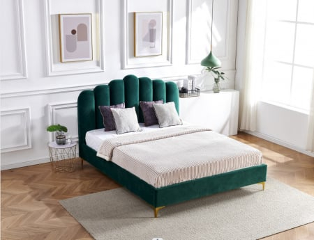 Produse - Pat Cloud 180x200 cm Tapitat Catifea Verde Inchis