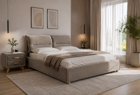 Produse - Pat Convers 160x200 cm Cu Lada De Depozitare Tapitat Catifea Bej inchis Somiera Inclusa