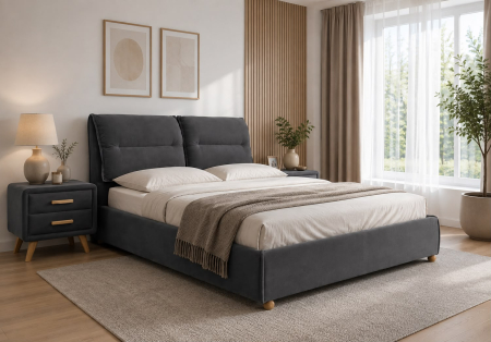 Produse - Pat Convers 160x200 cm Cu Lada De Depozitare Tapitat Catifea Gri Inchis  Somiera Inclusa