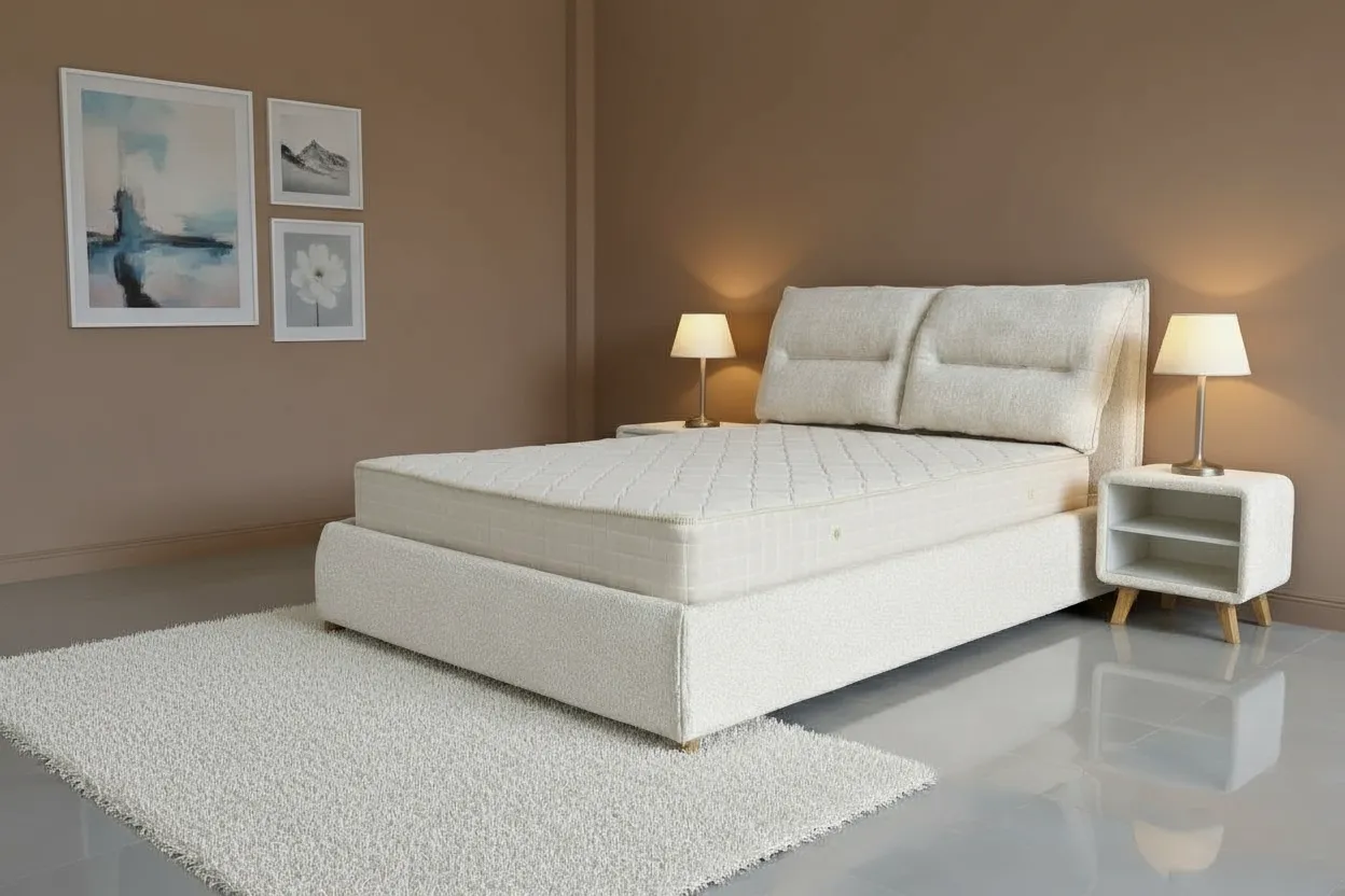 Produse - Pat Convers 160x200 cm Tapitat Stofa Teddy Nuanta Alb