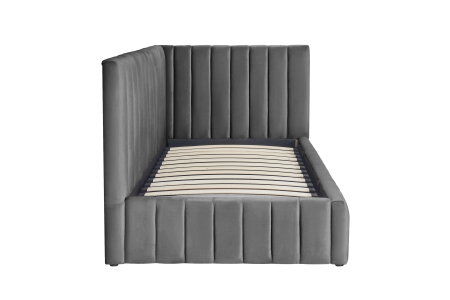 Pat Coral 120x200 cm Lada Depozitare Tapitat Catifea Bej Somiera Inclusa ( ML 2526 ) [4]