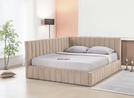 Paturi - Pat Coral 140x200 cm Lada Depozitare Tapitat Catifea bej Somiera Inclusa ( ML 2526 )