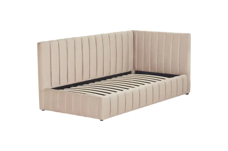 Pat Coral 160x200 cm Lada Depozitare Tapitat Catifea bej Somiera Inclusa ( ML 2526 ) [3]