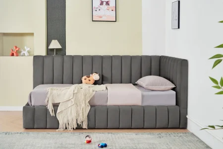 Pat Coral 160x200 cm Lada Depozitare Tapitat Catifea Gri Somiera Inclusa ( ML 2526 ) [1]