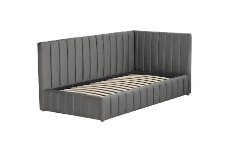 Pat Coral 160x200 cm Lada Depozitare Tapitat Catifea Gri Somiera Inclusa ( ML 2526 ) [3]