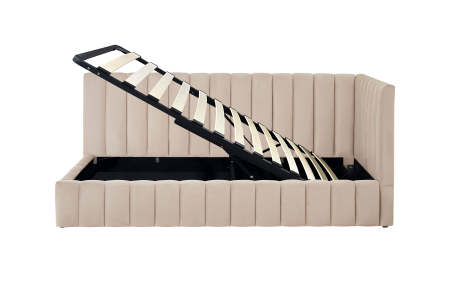 Pat Coral 90x200 cm Lada Depozitare Tapitat Catifea Bej Somiera Inclusa ( ML 2526 ) [2]